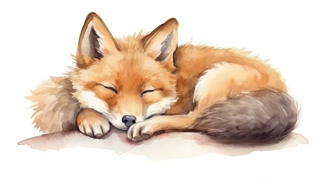  a painting of a sleeping fox on a white background with its eyes closed.  generative ai