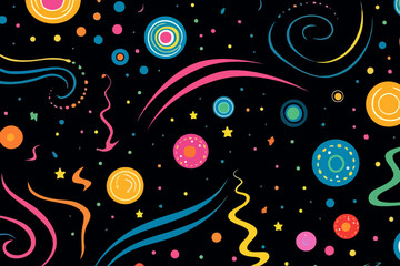 Space-time warping quirky doodle pattern, wallpaper, background, cartoon, vector, whimsical Illustration