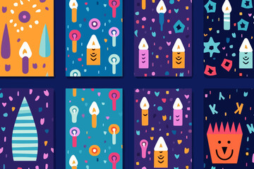 Hanukkah Cards quirky doodle pattern, wallpaper, background, cartoon, vector, whimsical Illustration