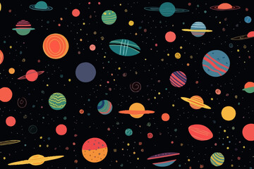 Meteors and other space debris quirky doodle pattern, wallpaper, background, cartoon, vector, whimsical Illustration