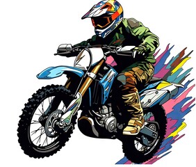  a person riding a dirt bike on a white background with a splash of paint.  generative ai