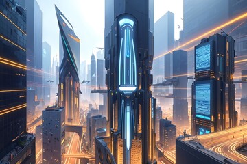 Explore the world of tomorrow through AI-generated art, where futuristic cities burst with innovation and cutting-edge technology.