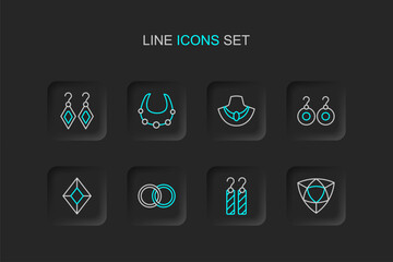 Set line Diamond, Earrings, Wedding, Gem stone, Necklace mannequin, and icon. Vector