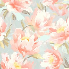 Fototapeta na wymiar delicate pastel light floral peonies pattern with paint strokes. generative ai.