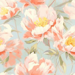 delicate pastel light floral peonies pattern with paint strokes. generative ai.