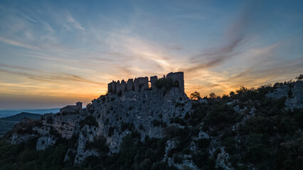 Fototapeta na wymiar Ruins of the castle of Soyans in Provence in the Drôme during sunset, France