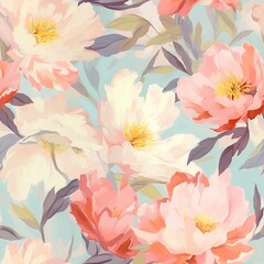 delicate pastel light floral peonies pattern with paint strokes. generative ai.
