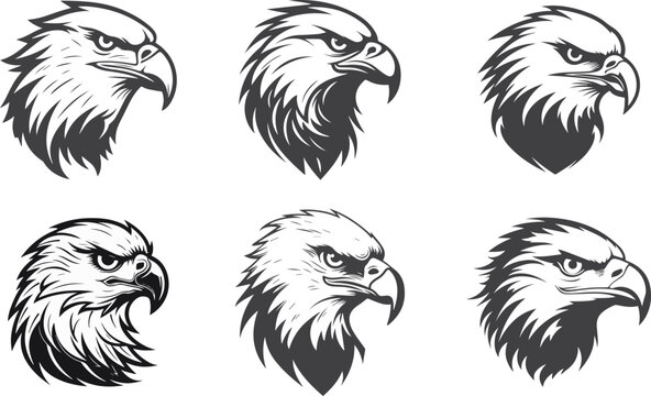 Eagles, Falcon heads  black and white vector, Head of an eagle in the form of the stylized tattoo. Eagle Mascot Vector Illustration. eagle logo design