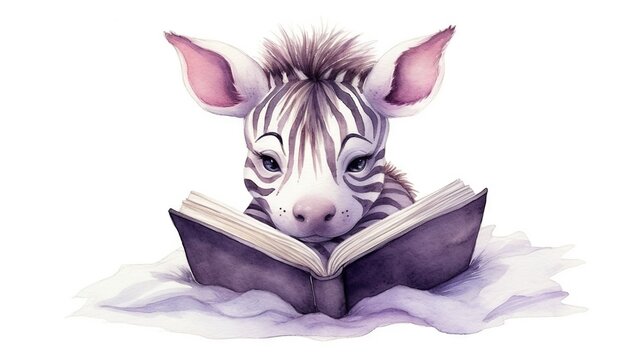  a zebra is reading a book while wearing a zebra's head.  generative ai