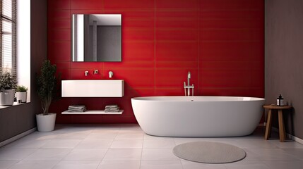Fototapeta na wymiar a white bath tub sitting in a bathroom next to a sink. generative ai