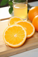 fresh orange fruits with leaves as background