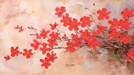 Obraz na płótnie Canvas a painting of a branch with red flowers on a beige background. generative ai