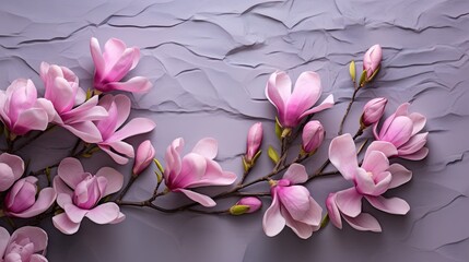  a branch of pink flowers on a gray background with a textured background.  generative ai