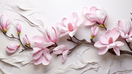  a branch with pink flowers on it on a white background.  generative ai
