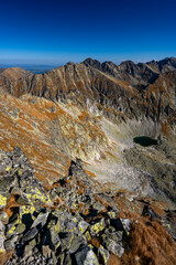 Autumn landscape of the High Tatras. One of the most popular travel destination in Poland and Slovakia. Sunny October day in the mountains.