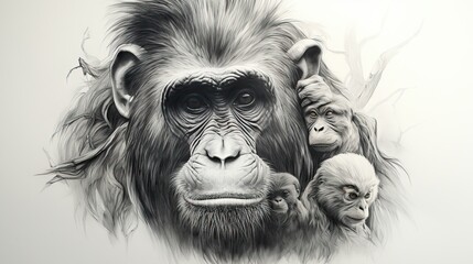  a drawing of a monkey with two monkeys on it's back.  generative ai