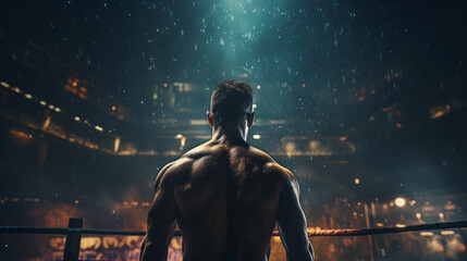 Kickboxer climbs into the ring. Sports competitions. Fight night. The concept of mixed martial arts. MMA - obrazy, fototapety, plakaty