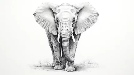 Foto op Canvas  a pencil drawing of an elephant standing in the grass and looking straight ahead.  generative ai © Jevjenijs