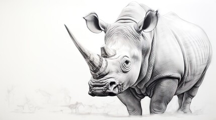  a drawing of a rhinoceros standing in a field.  generative ai