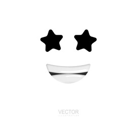 Facial expression with a wide open smile and stars. Vector