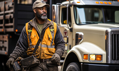 Fototapeta premium Driver Walking Past Truck to Enter Cab for Next Haul