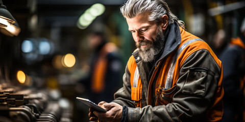 Focused Engineer Using Digital Tablet at Industrial Workplace