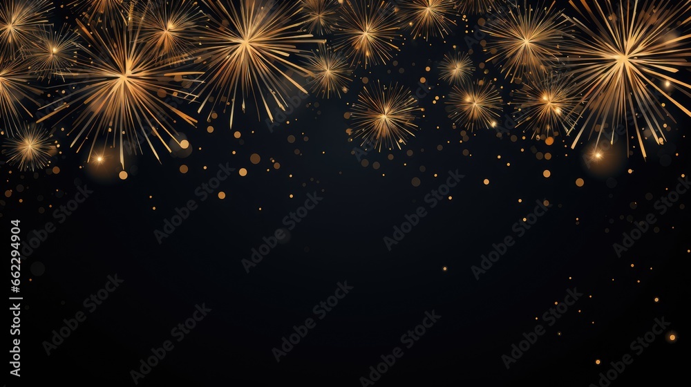 Wall mural Banner with fireworks on light black background