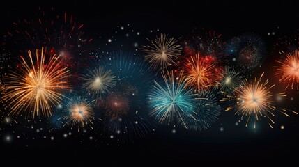 Fototapeta na wymiar Banner with fireworks on light black background