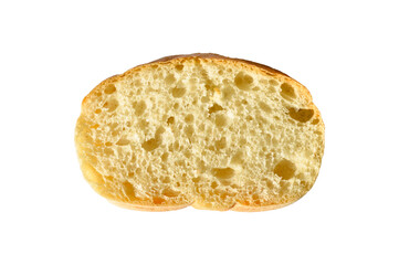 Fresh nutritious and golden colored bread slices isolated on white background