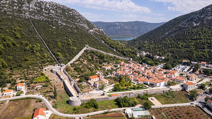 Aerial view of the walls of Ston, Croatia