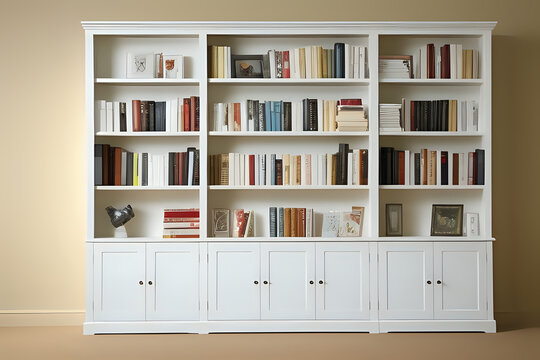 White wooden bookcase filled with books in a UK home setting