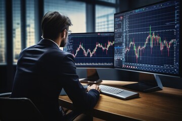 Male businessman analyzing digital financial chart graph