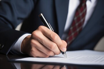 Close-up of businessman's hands signing official documents
