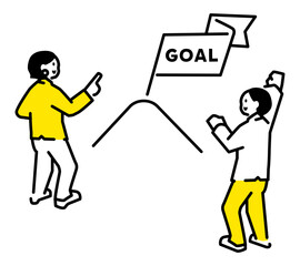 Illustration of two people aiming for the goal - horizontal version