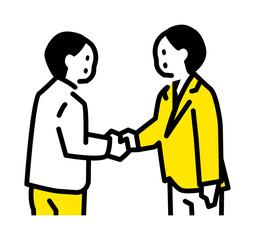 Illustration of two people in suits shaking hands, upper body version