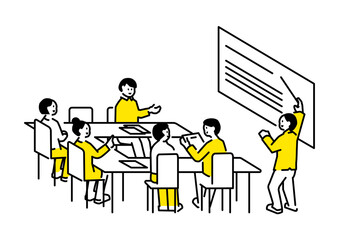Illustration of multiple people discussing