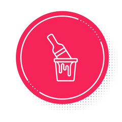 White line Paint bucket with brush icon isolated on white background. Red circle button. Vector