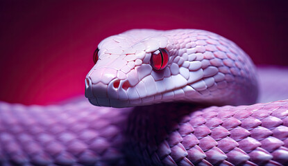 pink-tinted white snake with red eyes - obrazy, fototapety, plakaty