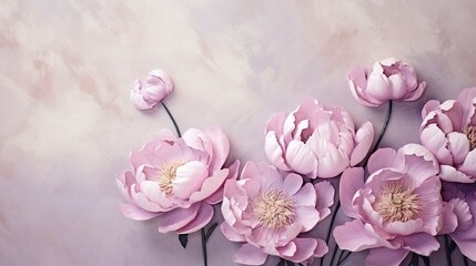 a bunch of pink flowers on a purple background with a pink wall.  generative ai