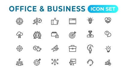 Business and Finance web icons in line style. Money, bank, contact, infographic. Icon collection. Vector illustration.
