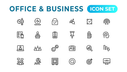 Business and Finance web icons in line style. Money, bank, contact, infographic. Icon collection. Vector illustration.