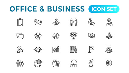 Business and Finance web icons in line style. Money, bank, contact, infographic. Icon collection. Vector illustration.