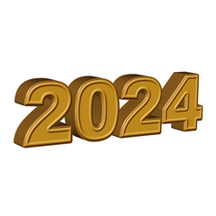 3D render number of year 2024 gold style
