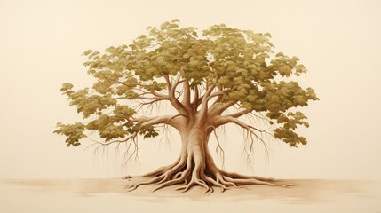  a painting of a large tree with its roots spread out.  generative ai