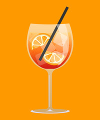 cocktail with orange. Cocktails, alcoholic and non-alcoholic summer drinks with ice cubes of lemon, lime, and mint. Whiskey with ice, tequila, vodka, sambuca, mojito. Vector illustration 