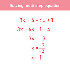 Solving multi step equations examples. Mathematics resources for teachers and students.
