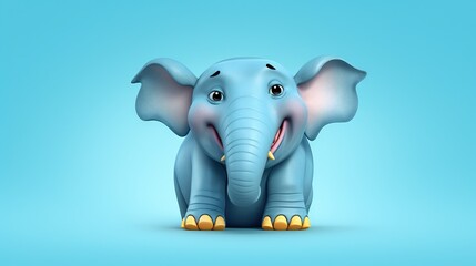  a blue elephant with yellow tusks on a blue background.  generative ai