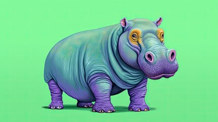  a hippopotamus is standing in front of a green background.  generative ai