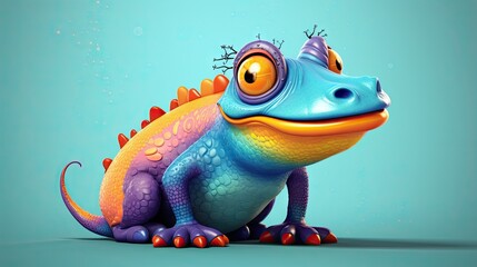  a colorful cartoon lizard sitting on a blue background with bubbles.  generative ai