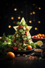 Sapin Culinaire de No&euml;l : Carte de Voeux &agrave; Base de L&eacute;gumes et Aliments Sains